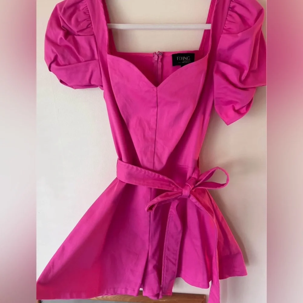 Pink Sweet Heart Romper Puff Sleeves - Picture 2 of 4